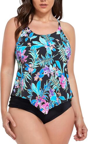 FULLFITALL Women's Plus Size Tankini Swimsuits Two Piece Bathing Suits for Women Swimwear Tankini Top with Shorts in Saudi Arabia