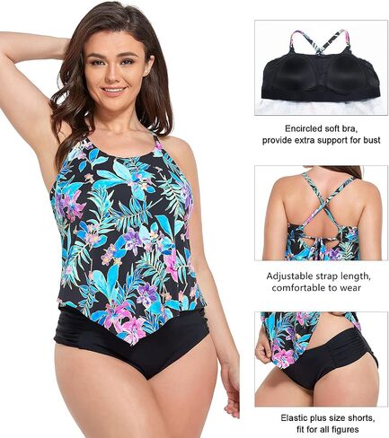 FULLFITALL Women's Plus Size Tankini Swimsuits Two Piece Bathing Suits for Women Swimwear Tankini Top with Shorts in Saudi Arabia