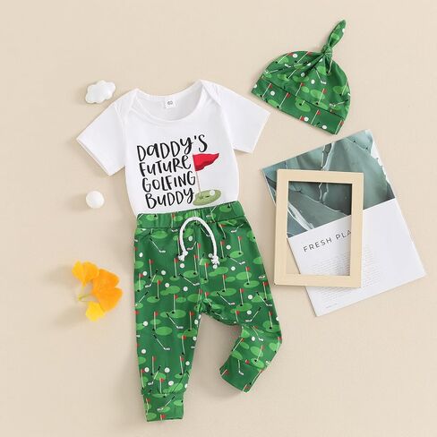 Baby Boy Girl Summer Clothes Daddy's Future Golfing Buddy Short Sleeve Romper Long Pants Hat Newborn Golf Outfits in Saudi Arabia