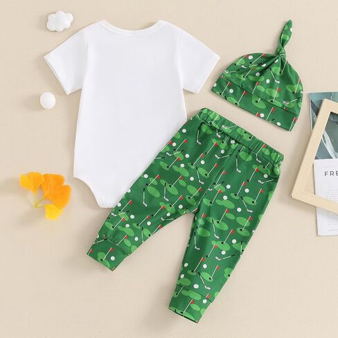 Baby Boy Girl Summer Clothes Daddy's Future Golfing Buddy Short Sleeve Romper Long Pants Hat Newborn Golf Outfits in Saudi Arabia