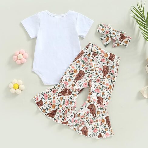 Baby Girl Outfit Infant Rib Ruffle Long Sleeve Romper Onesie Top Bell-Bottom Denim Pants Sets Cute Clothes in Saudi Arabia