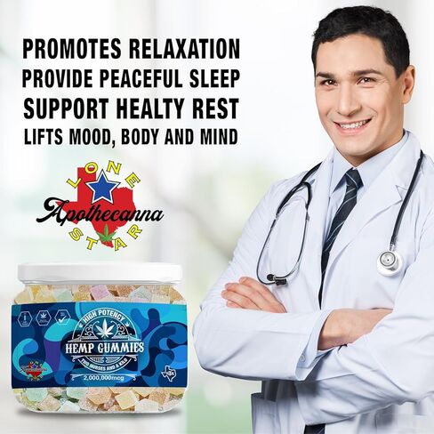 Lone Star Hemp Gummies (80 قطعة) - رائعة للسلام والاسترخاء - 2,000,000 ميكروجرام - غير معدلة وراثيًا - راحة لذيذة - صنع في الولايات المتحدة الأمريكية - علكات مريحة in Kuwait