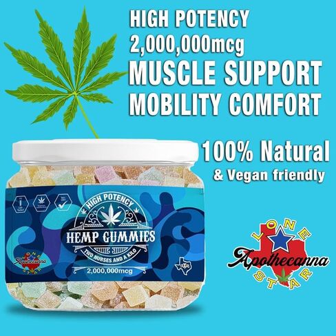Lone Star Hemp Gummies (80 قطعة) - رائعة للسلام والاسترخاء - 2,000,000 ميكروجرام - غير معدلة وراثيًا - راحة لذيذة - صنع في الولايات المتحدة الأمريكية - علكات مريحة in Kuwait