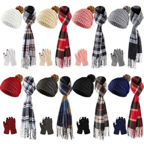 32 حزم النساء الشتاء قبعة وشاح قفازات الأذن دفئا مجموعة قبعة صغيرة محبوكة قبعة مع بوم منقوشة وشاح لمس قفازات غطاء للأذنين الدافئة in Kuwait