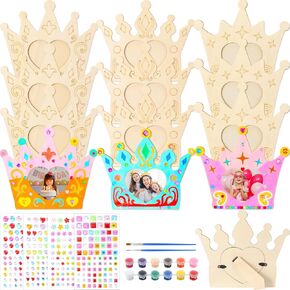 Blueweenly 12 PCS DIY صورة إطار الطلاء مجموعات حرفية للأطفال ولي العهد الخشبي Princess Party Favors Paint و DIY إطارك الخاص مع 88 ملصقات الراين الخلية 12 طلاء ملون للبنات in Kuwait