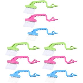 TEHAUX 9pcs Handheld Window Groove Cleaning Brush Set with Rosy, Blue, Green Handles for Kitchen and Bathroom Slot Dust Removal in Kuwait