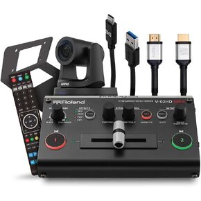 حزمة كاميرا واحدة Roland PTZ مع خلاط فيديو متدفق V-02HD MK II وكاميرا AViPAS AV-2020 20x PTZ، رمادي in Saudi Arabia