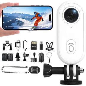 4K POV Ski Camera, Ultra Wide Angle 4K HD Wearable Body Adventure Action Cameras, for Skiing, Cycling and Other Outdoor Activities (White-64GB) in Kuwait
