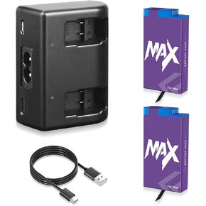 2 Pack 1860mAh Battery Replacement with LED Dual Slot Charger Kit for Gopro Max 360 ACDBD-001 ACBAT-001 Enduro Battery Charger Kit Sport Camera Accessories in Kuwait