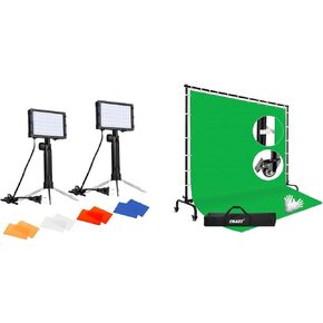 EMART 60 LED Continuous Portable Photography Lighting Kit, 7x10ft Green Screen Backdrop Kit for Banner, Photo Shoot in Kuwait
