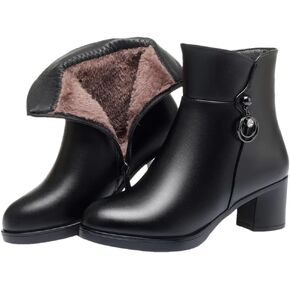 Niiyyjj Womens Wool Lined Mom Boots Side Zipper Dress Boots Mid Heel Large Size Ankle Boots in Saudi Arabia