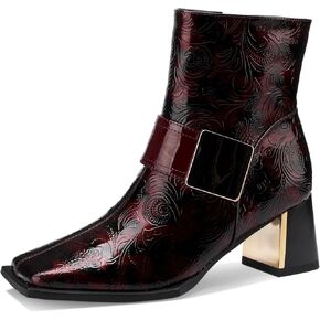 TDD Leopard Print Boots For Women Square Toe Lace Up Ankle Wide Calf Booties Botas Para Mujer Leather Chunky Block Dress Warm Lined Cowboy Cowgirl Ladies 2 Inch High Heels in Kuwait