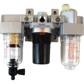 1/4" NPT Mini Compressed Air In Line Filter Regulator Lubricator Oiler Combo, Poly Bowl And Metal Body, 5 Micron Element, Adjustable From 7 to 140 PSI (MANUAL DRAIN) in Saudi Arabia