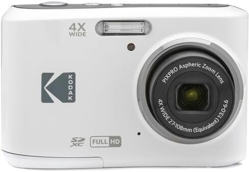 كاميرا رقمية KODAK PIXPRO FZ45 بمستشعر CMOS بدقة 16 ميجابكسل وتكبير بصري 5X مع قطعة قماش للتنظيف من الألياف الدقيقة للصور بأشعة الشمس (حزمة متقدمة، أبيض) in Kuwait