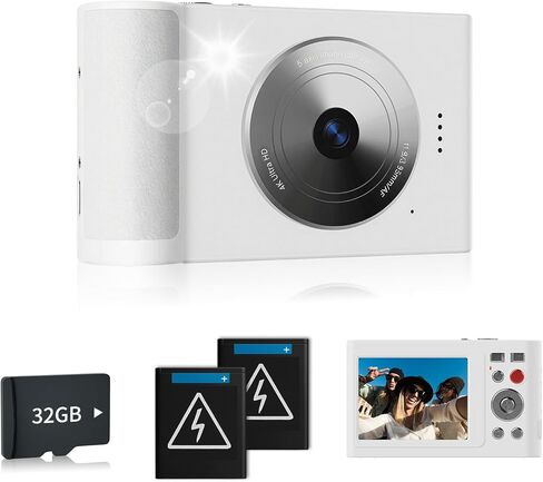 Digital Camera, FHD 5K Camera with 32GB Card, Lanyard, 16X Zoom Anti Shake, 64MP Compact Portable Small Point Shoot Camera Gift for Student Children Teen（White） in Saudi Arabia