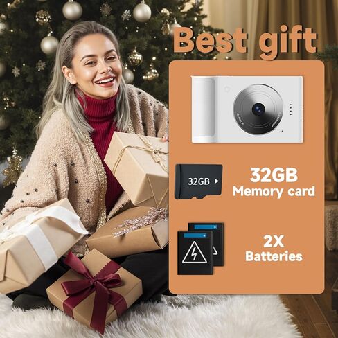 Digital Camera, FHD 5K Camera with 32GB Card, Lanyard, 16X Zoom Anti Shake, 64MP Compact Portable Small Point Shoot Camera Gift for Student Children Teen（White） in Saudi Arabia