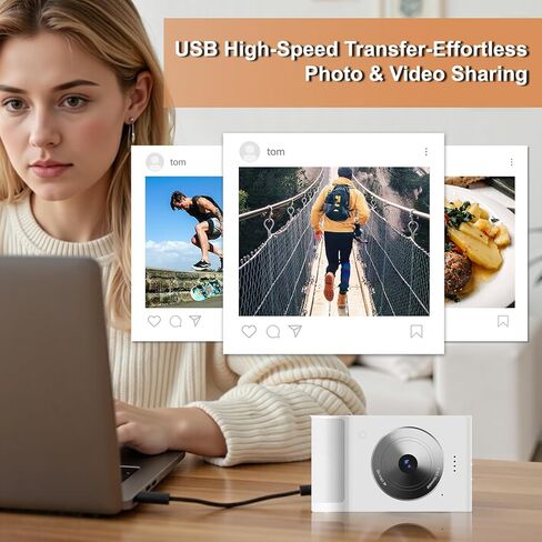 Digital Camera, FHD 5K Camera with 32GB Card, Lanyard, 16X Zoom Anti Shake, 64MP Compact Portable Small Point Shoot Camera Gift for Student Children Teen（White） in Saudi Arabia