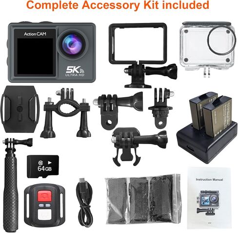كاميرا الحركة 5K 30FPS 20MP كاميرا مقاومة للماء 100 قدم تحت الماء EIS كاميرا رياضية مع شاشة تعمل باللمس، زاوية واسعة 170 درجة، جهاز تحكم عن بعد، واي فاي، تكبير 5X للغطس والغوص وركوب الدراجات ومدونات الفيديو in Kuwait