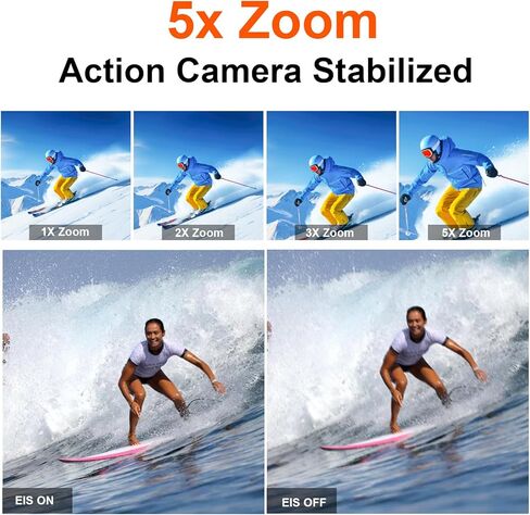 كاميرا الحركة 5K 30FPS 20MP كاميرا مقاومة للماء 100 قدم تحت الماء EIS كاميرا رياضية مع شاشة تعمل باللمس، زاوية واسعة 170 درجة، جهاز تحكم عن بعد، واي فاي، تكبير 5X للغطس والغوص وركوب الدراجات ومدونات الفيديو in Kuwait