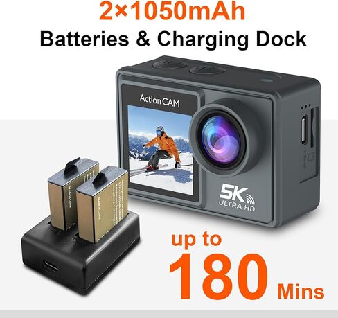 كاميرا الحركة 5K 30FPS 20MP كاميرا مقاومة للماء 100 قدم تحت الماء EIS كاميرا رياضية مع شاشة تعمل باللمس، زاوية واسعة 170 درجة، جهاز تحكم عن بعد، واي فاي، تكبير 5X للغطس والغوص وركوب الدراجات ومدونات الفيديو in Kuwait