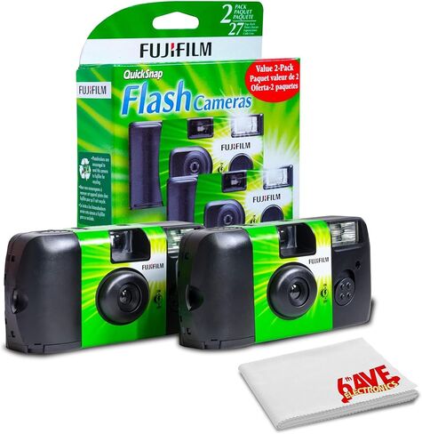 FUJIFILM QuickSnap Flash 400، كاميرا تستخدم لمرة واحدة مع فلاش (1 × 2 حزمة) مع قطعة قماش للتنظيف من الألياف الدقيقة in Kuwait