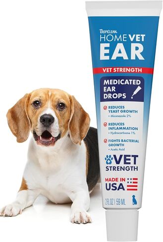 Tropiclean Homevet Deedated Doged Ear Drops ، VET الموصى به من نظافة أذن الكلب اليومية ، وعلاج الفطريات والخميرة ، الولايات المتحدة الأمريكية المصنوعة ، 1 أوقية in Kuwait