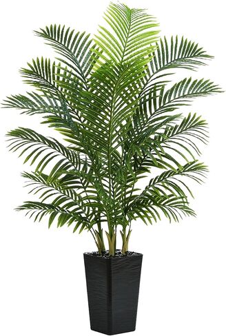 شجرة نخيل صناعية: نبات حريري استوائي بطول 5 أقدام مقاوم للأشعة فوق البنفسجية ونخيل أريكا صناعي مع زارع أبيض وحصى سوداء للمنزل والمكتب وغرفة المعيشة وديكور داخلي وشرفة الفناء (5 أقدام، عبوة واحدة، أبيض) in Kuwait