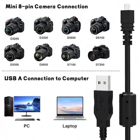 كابل نقل بيانات USB UC-E6 لكاميرات Nikon COOLPIX S3000 S3100 S3200، سلك مزامنة عالي السرعة 5 أقدام/60 بوصة، التوصيل والتشغيل in Saudi Arabia