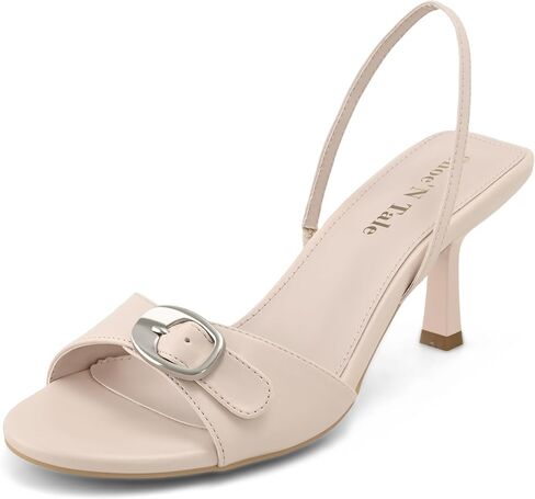 Shoe'N Tale Kitten Heels for Women Slingback Heels with Buckle Round Open Toe Sandals in Saudi Arabia