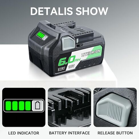 2-Pack 6.0Ah 18V/36V Lithium-Ion Replacement for Metabo Battery | Compatible with 371751M 372121M BSL36A18 BSL36B18 Cordless Power Tools in Saudi Arabia