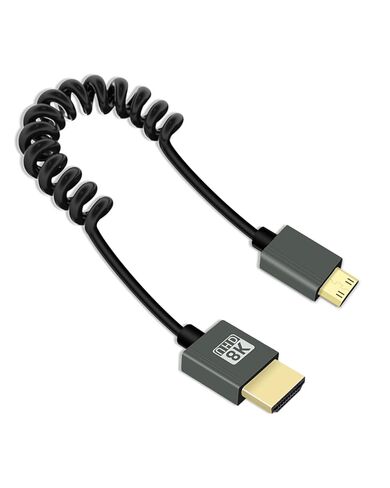 8K Down Angle Mini HDTV to HDTV Coiled Cable 3FT, Spring Spiral Micro 2.1 Cable 8K@60Hz 48Gbps for Camera/Camcorder/Tablet in Saudi Arabia