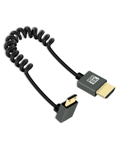 8K Down Angle Mini HDTV to HDTV Coiled Cable 3FT, Spring Spiral Micro 2.1 Cable 8K@60Hz 48Gbps for Camera/Camcorder/Tablet in Saudi Arabia