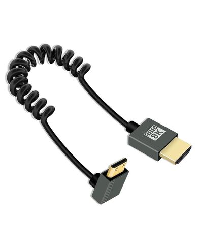8K Down Angle Mini HDTV to HDTV Coiled Cable 3FT, Spring Spiral Micro 2.1 Cable 8K@60Hz 48Gbps for Camera/Camcorder/Tablet in Saudi Arabia