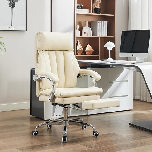 Qulomvs Big and Tall Leather Office Chair with Footrest, High Back Executive Desk Chair with Lumbar Support, Adjustable PU Leather Chairs, Reclining Ergonomic Computer Chair for Home Office (Brown) in Saudi Arabia