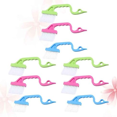 TEHAUX 9pcs مجموعة فرشاة تنظيف أخدود النافذة المحمولة مع مقابض وردية وزرقاء وخضراء لإزالة الغبار في فتحة المطبخ والحمام in Kuwait