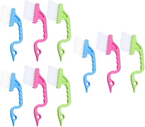 TEHAUX 9pcs مجموعة فرشاة تنظيف أخدود النافذة المحمولة مع مقابض وردية وزرقاء وخضراء لإزالة الغبار في فتحة المطبخ والحمام in Kuwait