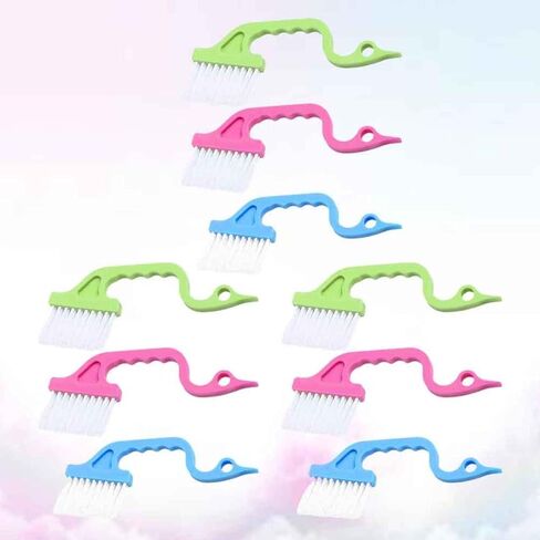 TEHAUX 9pcs مجموعة فرشاة تنظيف أخدود النافذة المحمولة مع مقابض وردية وزرقاء وخضراء لإزالة الغبار في فتحة المطبخ والحمام in Kuwait