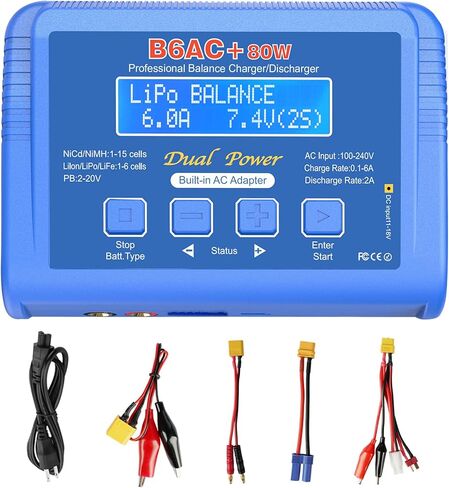 B6AC 80W Lipo Battery Balance Charger 6A Discharger ، RC Hobby Lipo/Li-Ion/Life NIMH/NICD Digital Battery Balance Charger مع مزود طاقة التيار المتردد in Kuwait