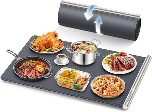 Food Warming Mat, 10s Fast Full-Surface Heating Warming Tray, Raised Feet Protect Countertop, 3 Temperature Levels, 4-Hour Timer, Portable Design for Party Buffet Home Use, Beige in Saudi Arabia