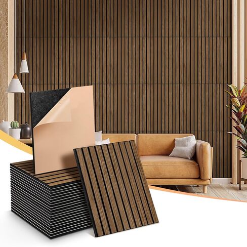 12 حزمة ألواح جدران صوتية كبيرة ، ألواح دليل صوتي للجدار ، 16 × 12 × 0.4 بوصة لوحات صوتية صوتية ذاتية اللصق ، علاج صوتي لتسجيل المكاتب المنزلية Walnut in Kuwait