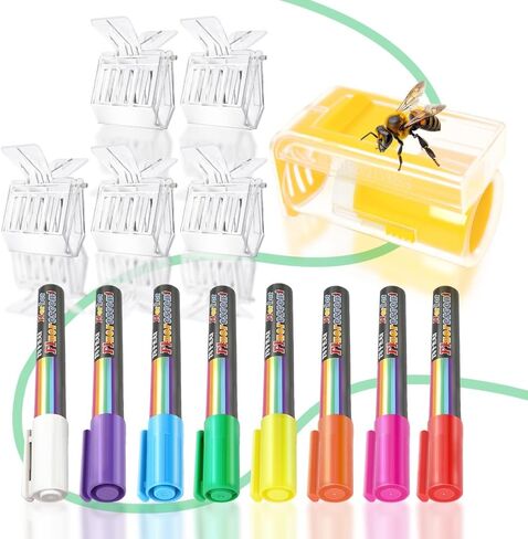 Wadoy Queen Bee Catcher Cage Clips ، Queen Bee Marker Progning مع 8 ألوان Marker Pen ، مجموعة تربية النحل (14pcs) in Saudi Arabia