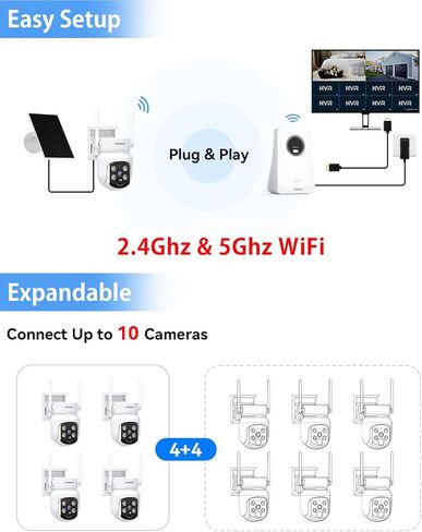 Solar Security Cameras Wireless Outdoor, 4MP Solar Powered Home Security Camera System with 10CH NVR, 128G Local Recording, Color Night Vision, 2.4G & 5GHz WiFi, 360° Pan & Tilt, 4 Cam Kit in Saudi Arabia