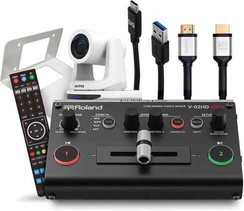 حزمة كاميرا واحدة Roland PTZ مع خلاط فيديو متدفق V-02HD MK II وكاميرا AViPAS AV-2020 20x PTZ، رمادي in Saudi Arabia