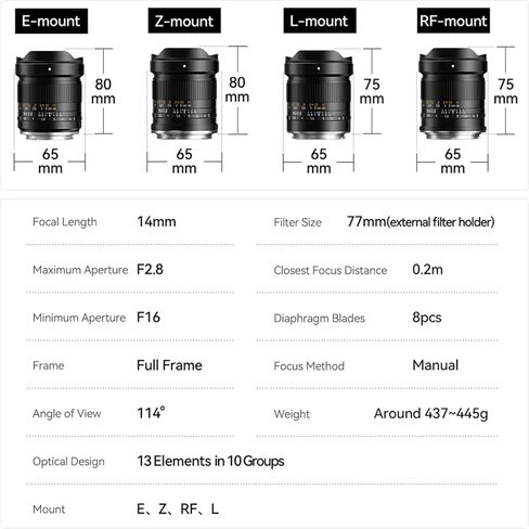 TTARTISAN 14 مم F2.8 لكاميرات Nikon Z، زاوية واسعة للغاية وفتحة كبيرة لكاميرات Nikon Z Mount Z5 Z6 Z7 Z6II Z6III Z7II Z9 Z8 ZF ZFC Z30 Z50 Z50II in Saudi Arabia