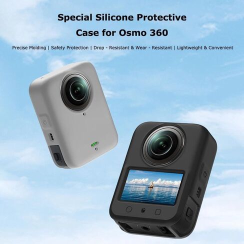 حزمة واقية متوافقة مع كاميرا DJI Osmo 360 - حافظة سيليكون مقاومة للصدمات، درع عدسة، غطاء عدسة شفاف من البولي كربونات، 3 قطع واقيات شاشة من الزجاج المقوى | تغطية كاملة (رمادي) in Kuwait