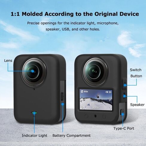حزمة واقية متوافقة مع كاميرا DJI Osmo 360 - حافظة سيليكون مقاومة للصدمات، درع عدسة، غطاء عدسة شفاف من البولي كربونات، 3 قطع واقيات شاشة من الزجاج المقوى | تغطية كاملة (رمادي) in Kuwait