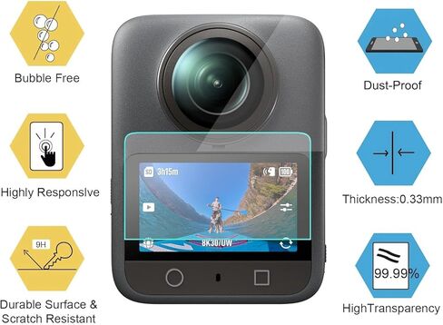 حزمة واقية متوافقة مع كاميرا DJI Osmo 360 - حافظة سيليكون مقاومة للصدمات، درع عدسة، غطاء عدسة شفاف من البولي كربونات، 3 قطع واقيات شاشة من الزجاج المقوى | تغطية كاملة (رمادي) in Kuwait