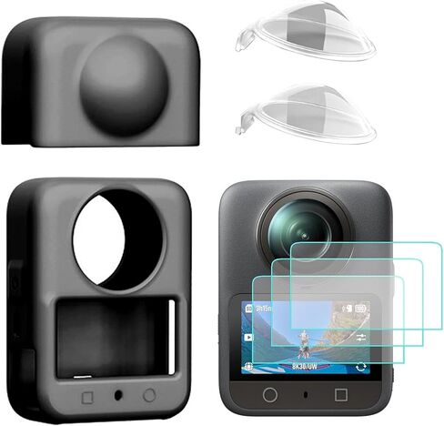 حزمة واقية متوافقة مع كاميرا DJI Osmo 360 - حافظة سيليكون مقاومة للصدمات، درع عدسة، غطاء عدسة شفاف من البولي كربونات، 3 قطع واقيات شاشة من الزجاج المقوى | تغطية كاملة (رمادي) in Kuwait