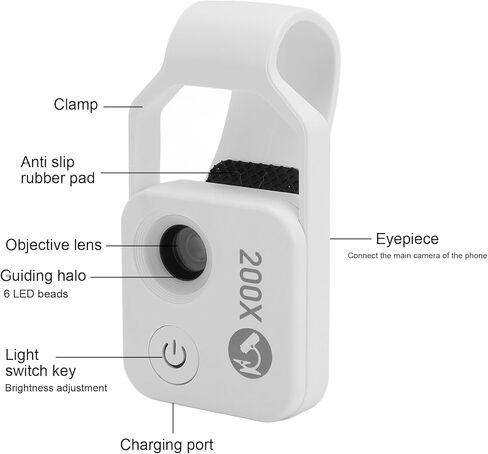 Dioche 200X Phone Miniature 200X Phone Miniature Microscope Portable Digital Microscope with LED Light, Suitable for Laboratory Work, Universal Clamp in Kuwait