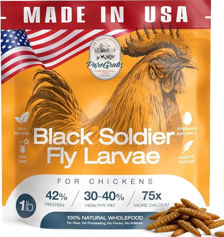 USA Grown Black Soldier Fly Larvae for Chickens - 100% Natural Dried Worms, Grubs & Mealworms with 85X More Protein Chicken Treats for Laying Hens - Birds Feed Supplement for Ducks & Reptiles in Saudi Arabia
